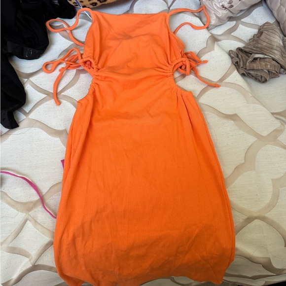 Zara Bright Orange Cutout Dress - Picture 1 of 4